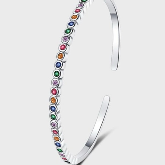 Solid 925 Sterling Silver Geometric Minimalist Cuff Bangle - Picture 5 of 7